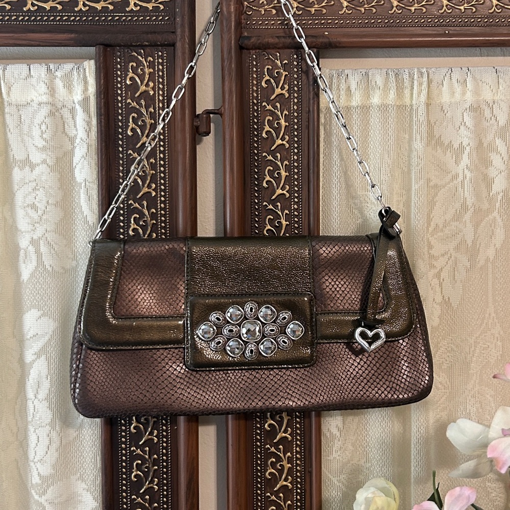 Brighton Stylish Jeweled Chain Shoulder Bag in Metallic bronze
